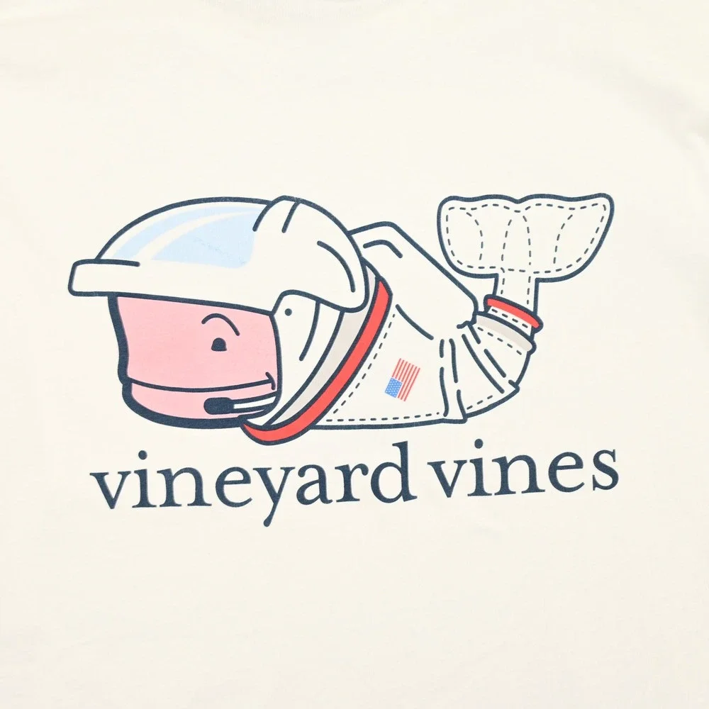 100% Cotton Vineyard Vines Mens L Space Whale Astronaut Long Sleeve Pocket Tee